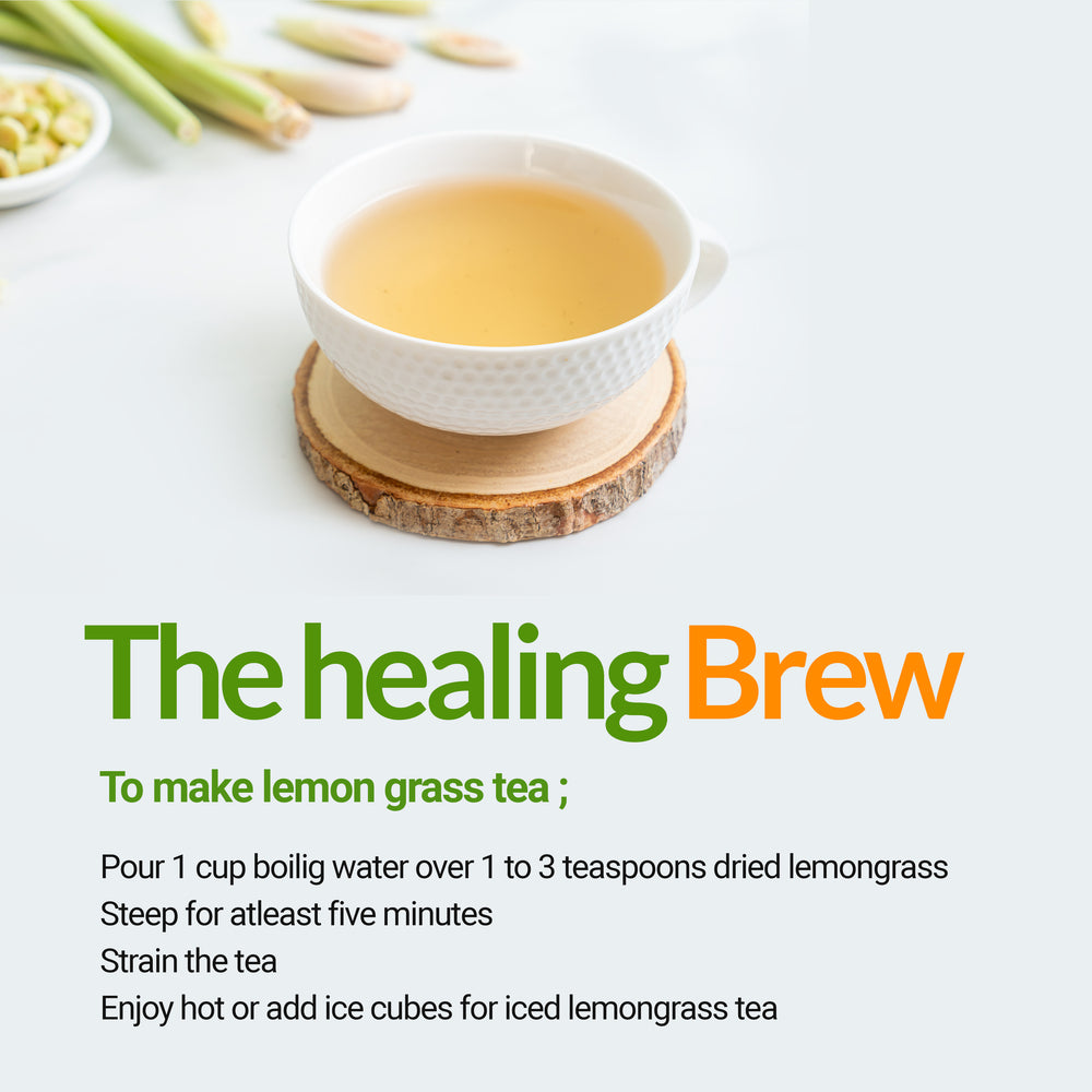 
                  
                    The Healing Brew To make lemon grass tea; Pour 1 cup boiling water over 1 to 3 teaspoons dried lemongrass Steep for at least five minutes strain the tea. Enjoy hot or add ice cubes for iced lemongrass tea
                  
                