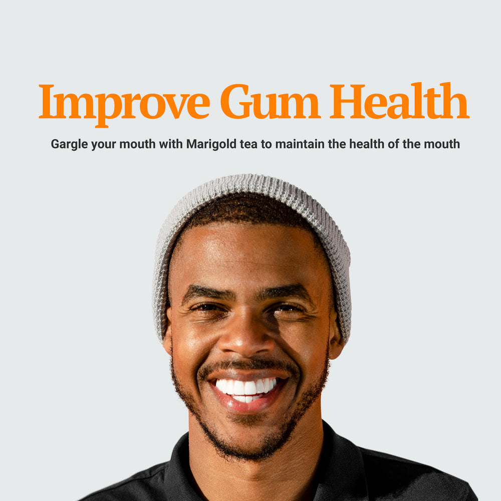 
                  
                    improves gum health - gargle your mouth with marigold tea to maintain the health of the mouth   Organic Calendula Flowers (Marigold), Herbal Tea, Organic, Caffeine-Free, Non-GMO, Vegan, Gluten-Free
                  
                
