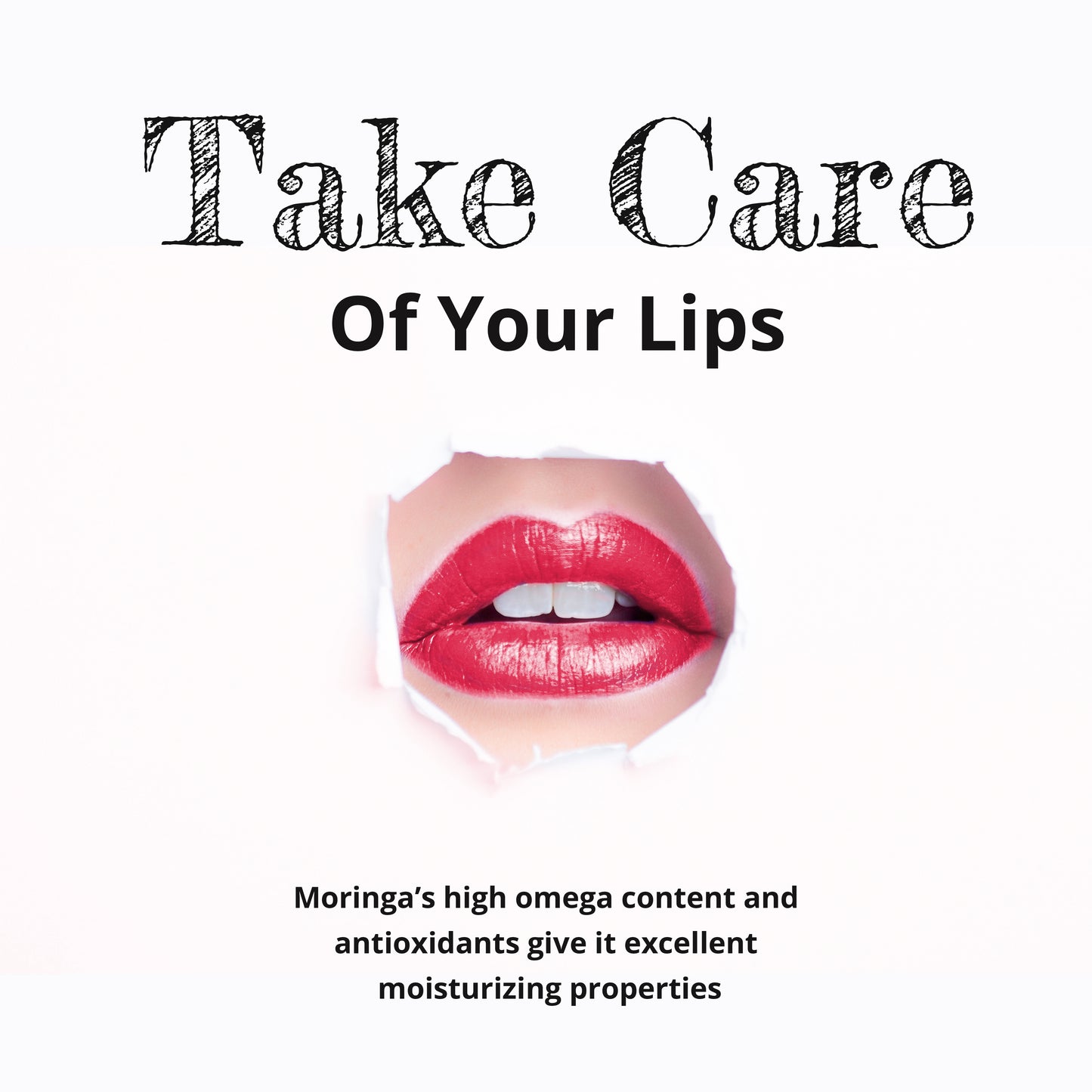 
                  
                    Take Care of your lips. Moringa's high omega content and antioxidants give it excellent moisturizing properties]
                  
                