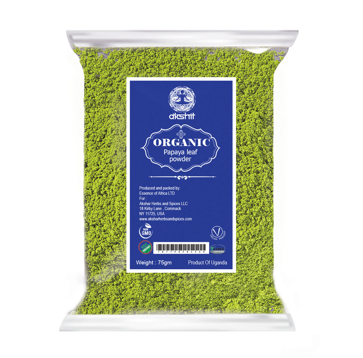 Akshit Organic Papaya Powder Dried 2.6oz Papaya Leaf Tea Non GMO Akshar herbs and spices