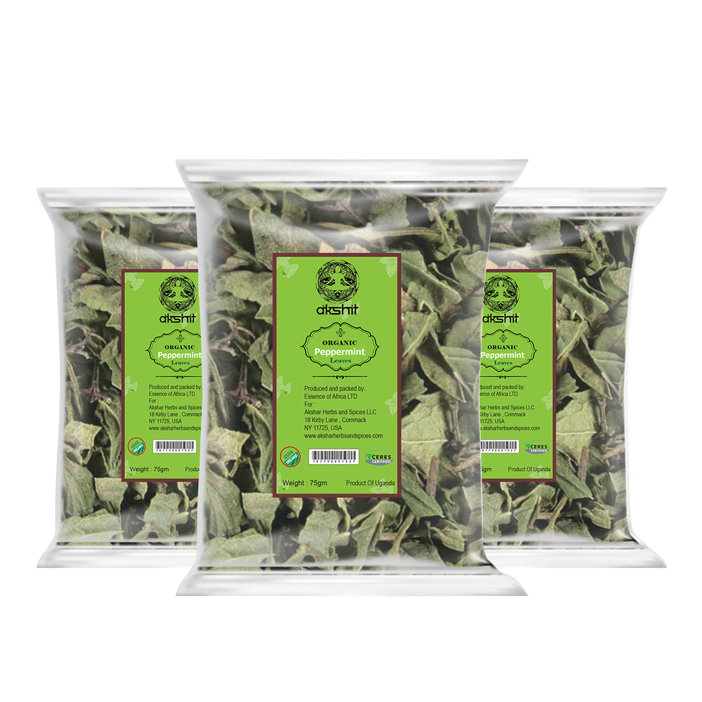 Akshit Peppermint Herbal Tea, Loose Leaf, Organic, Caffeine-Free, Non-GMO, Vegan, Gluten-Free pack of 3