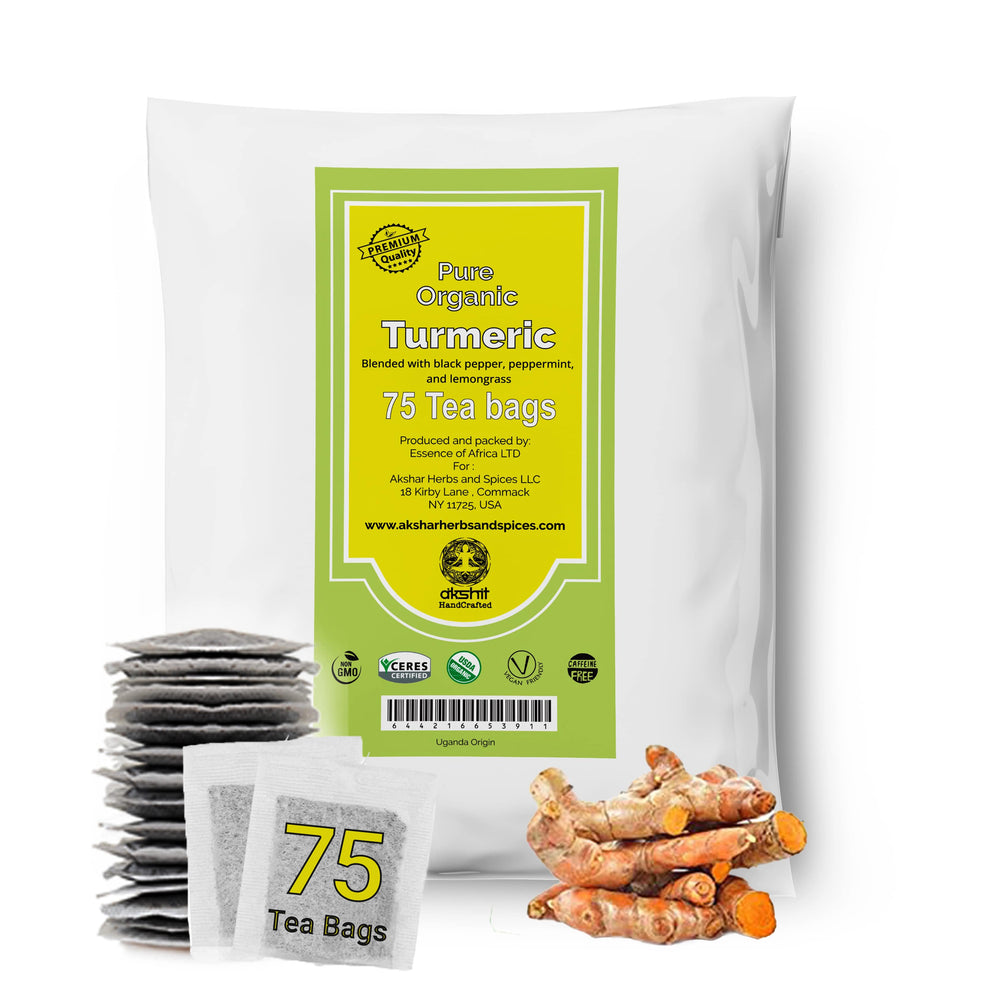 Akshit Organic Turmeric Peppermint lemongrass Tea Blend I Superfood spice I Detox Tea I Immune Support I Non-GMO I USDA Certified I 75 Tea Bags (Pack of 1)