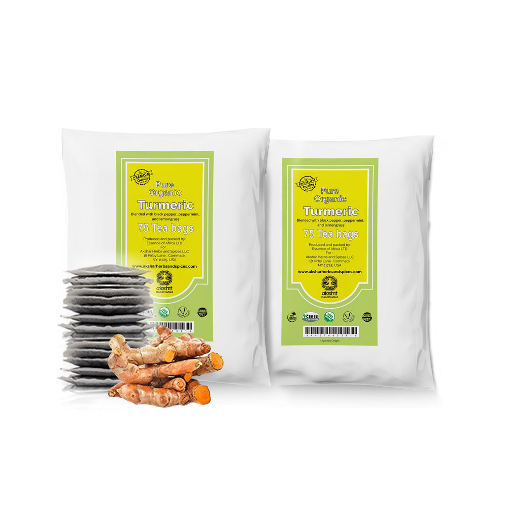 Akshit Organic Turmeric Tea (75 Tea Bags) Immune Support Tea with  Peppermint, & lemongrass Tea, Turmeric Spiced Detox Caffeine Free Tea, Non-GMO, & USDA Certified. (Pack of 2)